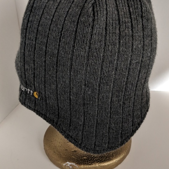 Carhartt Beanie Winter Cap Ear Flaps Hat Gray Knit - Picture 5 of 8